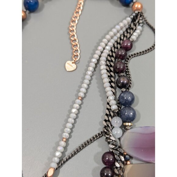 Nakamol Stone Beaded Statement Necklace Boho Layered Bib Gray Chain 18 in - Picture 5 of 9